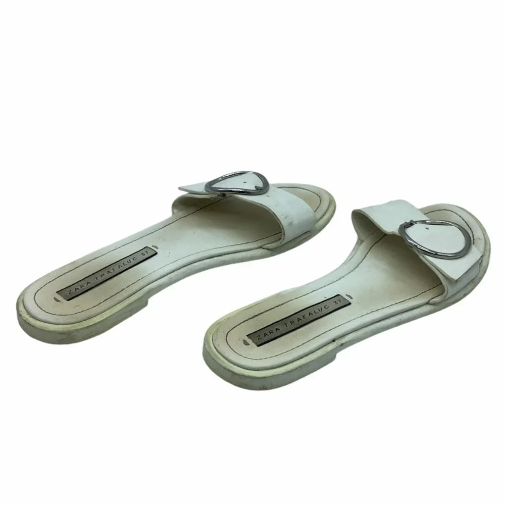Zara Trafaluc Flats Sandals Women 6 EU 37 White Silver Buckle Glam Chic Elevated - Picture 5 of 7